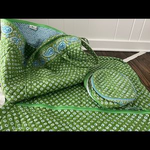 Vera Bradley hanging bag, makeup bag, and overnight bag